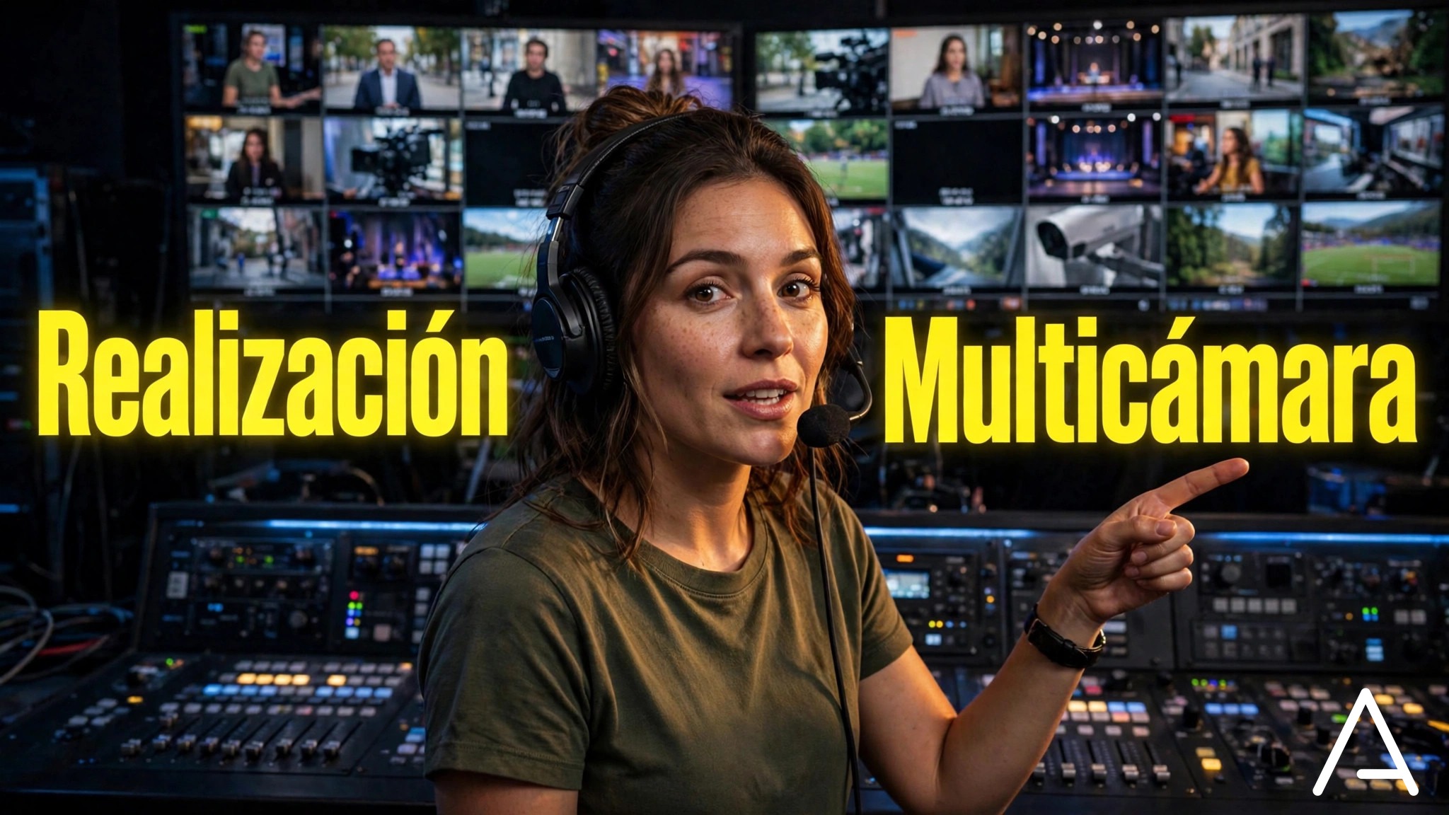 Realizadora frente a la consola y el multiview en el control de Arttv Studios