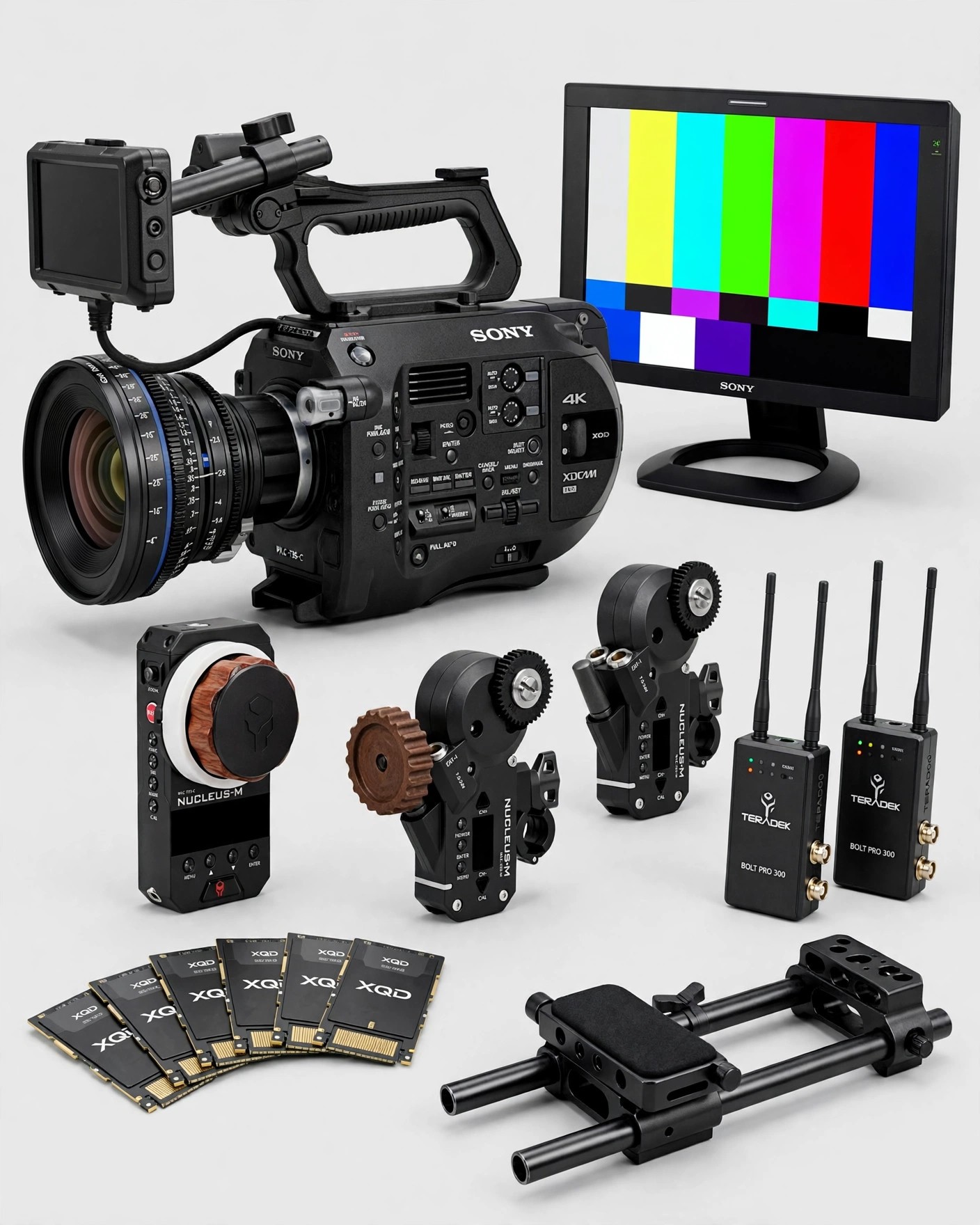 Plan FS7 · Kit completo: cuerpo Sony PXW-FS7 Mark II, lente Sony 28-135 mm, monitor Sony 24, Nucleus M, Teradek Bolt 300 y tarjetas XQD · Planes de cámaras · Arttv Studios